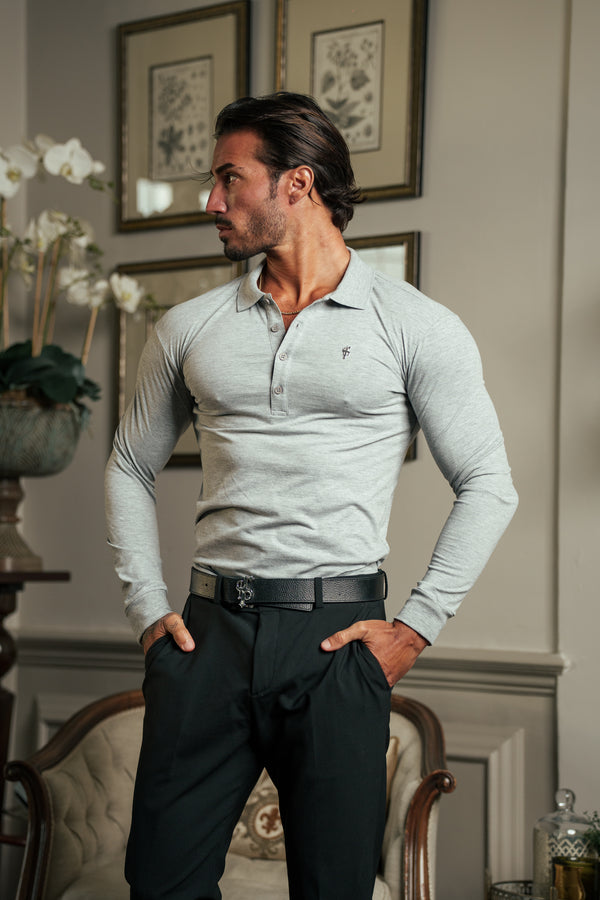 Father Sons Classic Light Grey / Silver Polo Shirt Long Sleeve - FSH1399