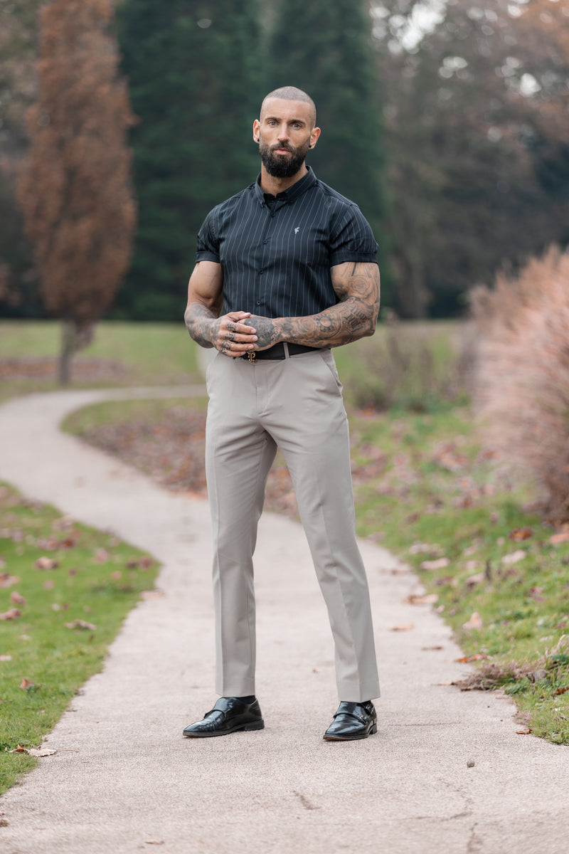 Father Sons Classic Black / Grey Woven Sateen Stripe Short Sleeve - FS992 (PRE ORDER 15TH MAY)