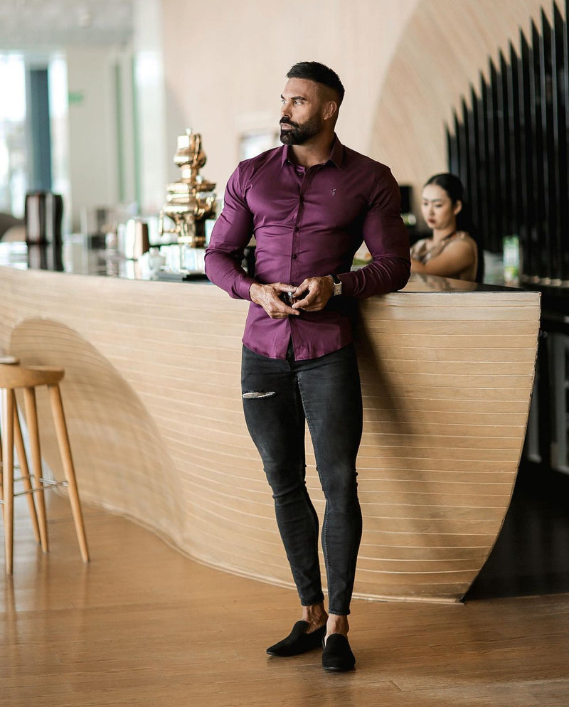 Father Sons Super Slim Scuba Burgundy Long Sleeve Stretch - FS1029