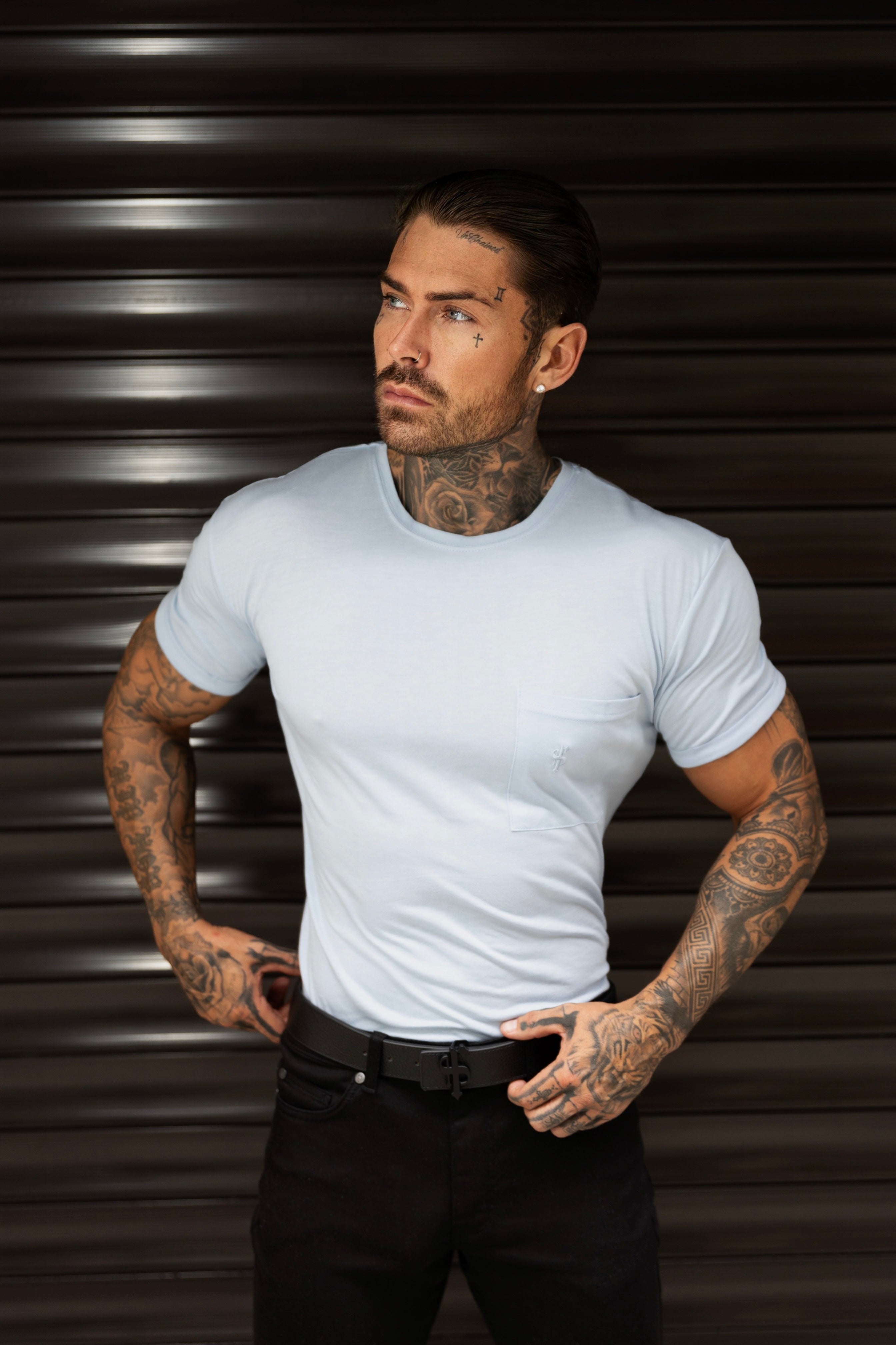 Powder Blue Bamboo Crew T Shirt With Pocket Short Sleeve- FSH1097