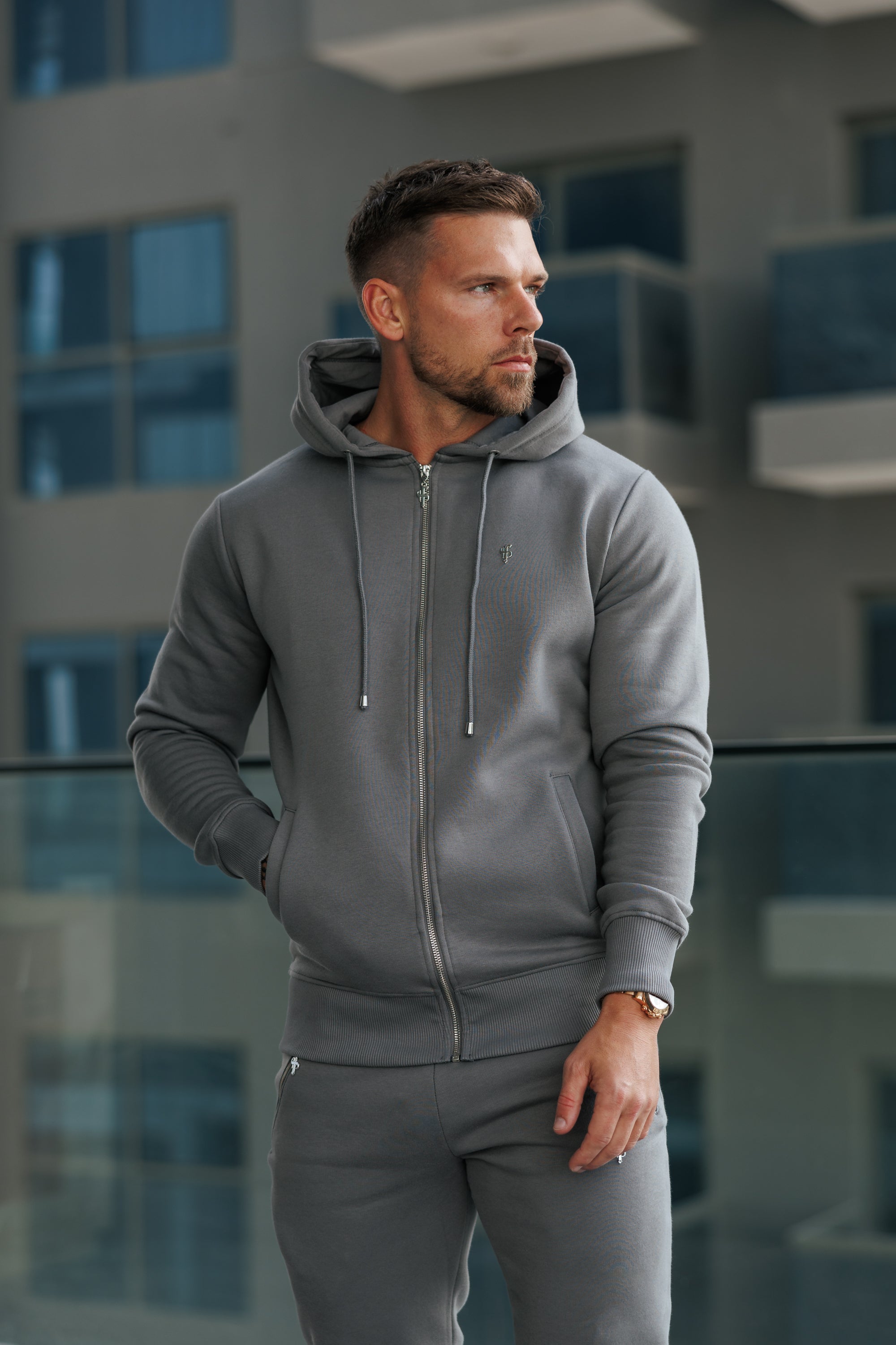 Charcoal / Silver Full Zip Hoodie with Pockets - FSH1251