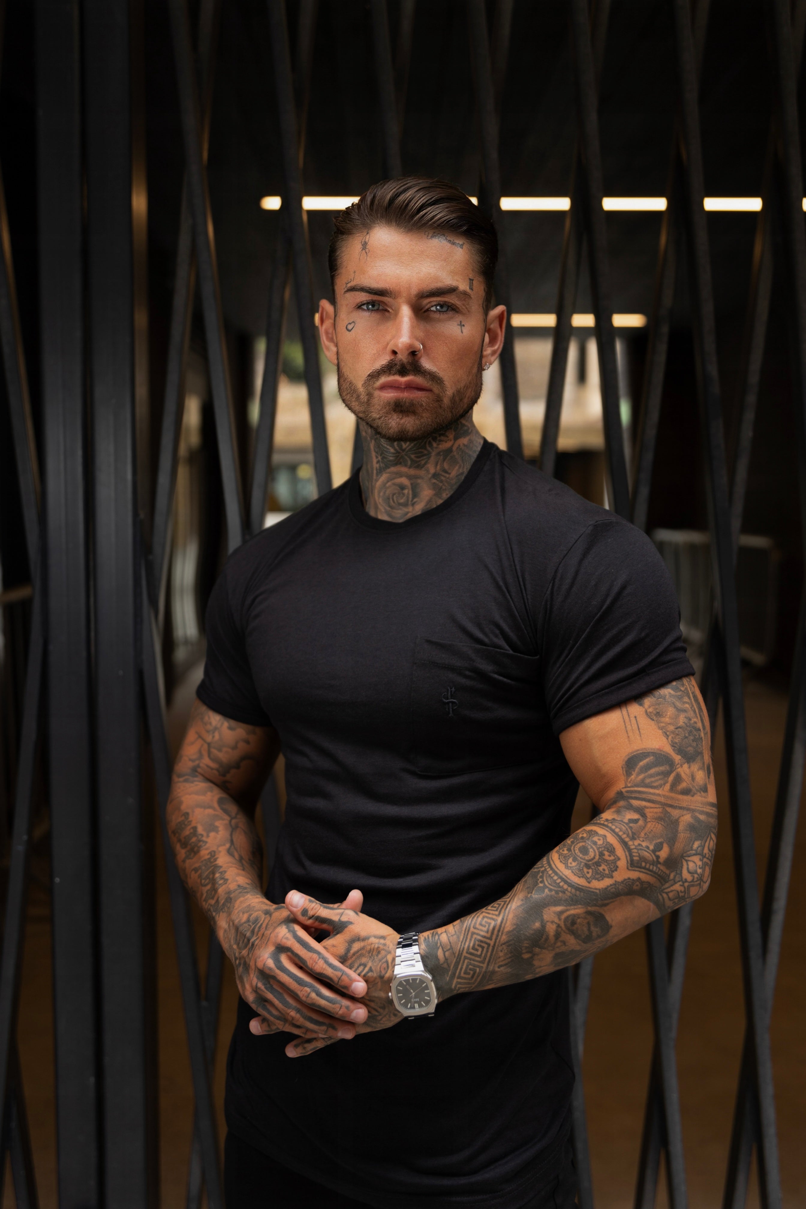 Black Bamboo Crew T Shirt With Pocket Short Sleeve- FSH1096