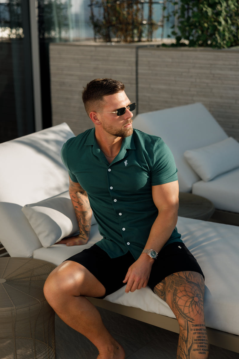 Father Sons Stretch Green Pique Revere Shirt Short Sleeve - FSH1076  (PRE ORDER 11TH JUNE)