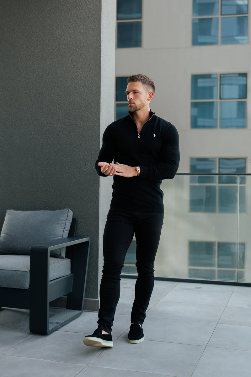 FS Black Funnel Neck Knitted Jumper With FS Branding -  FSN186