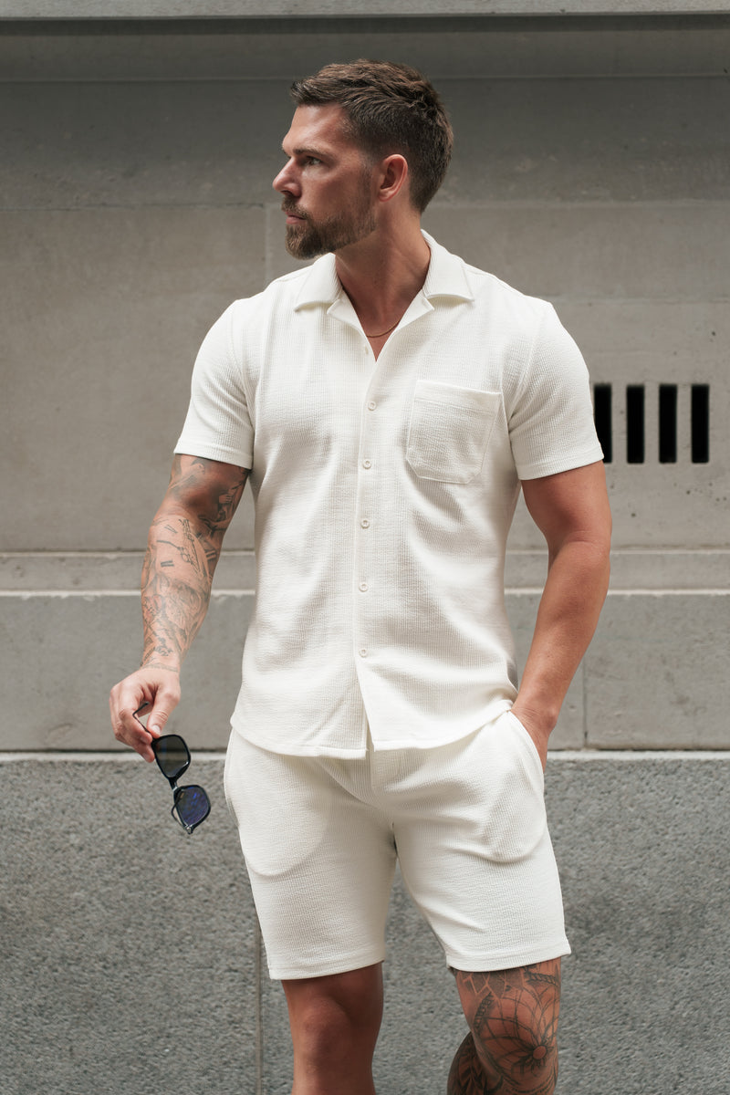 Father Sons Jersey Cord Stretch White Revere Shirt Short Sleeve - FSR017