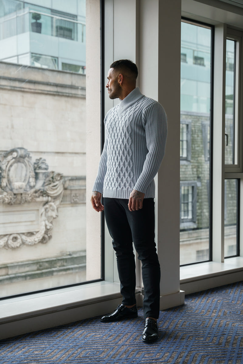 Father Sons Chunky Cable Knit Cop Grey Sweater - FSJ064