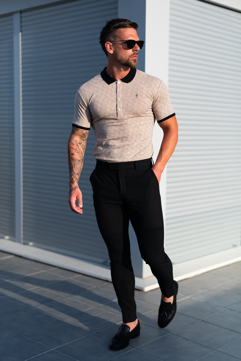 Father Sons Black / Beige Geo Printed Polo Shirt - FSH1234