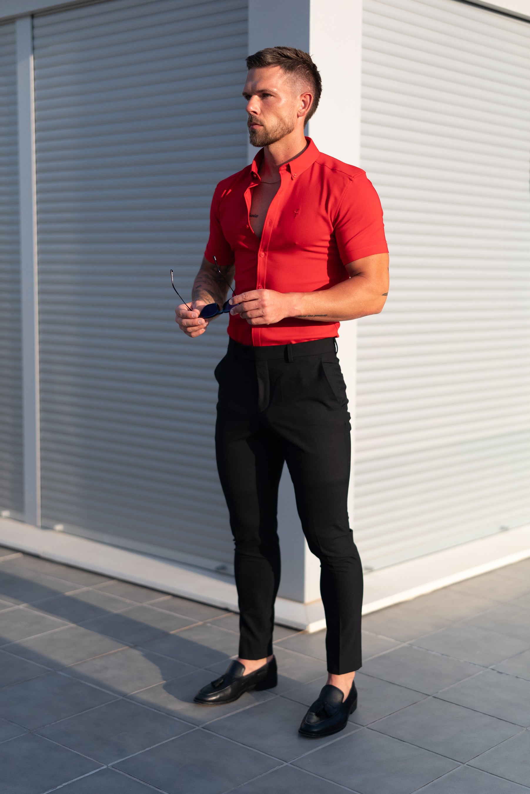 Super Slim SS Postbox Red Scuba with Button Down Collar - FS1189