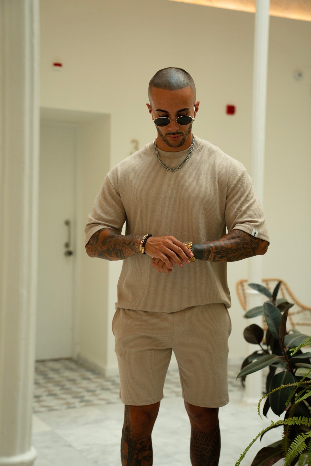 Jersey Cord Beige Oversized T-Shirt - FSR105