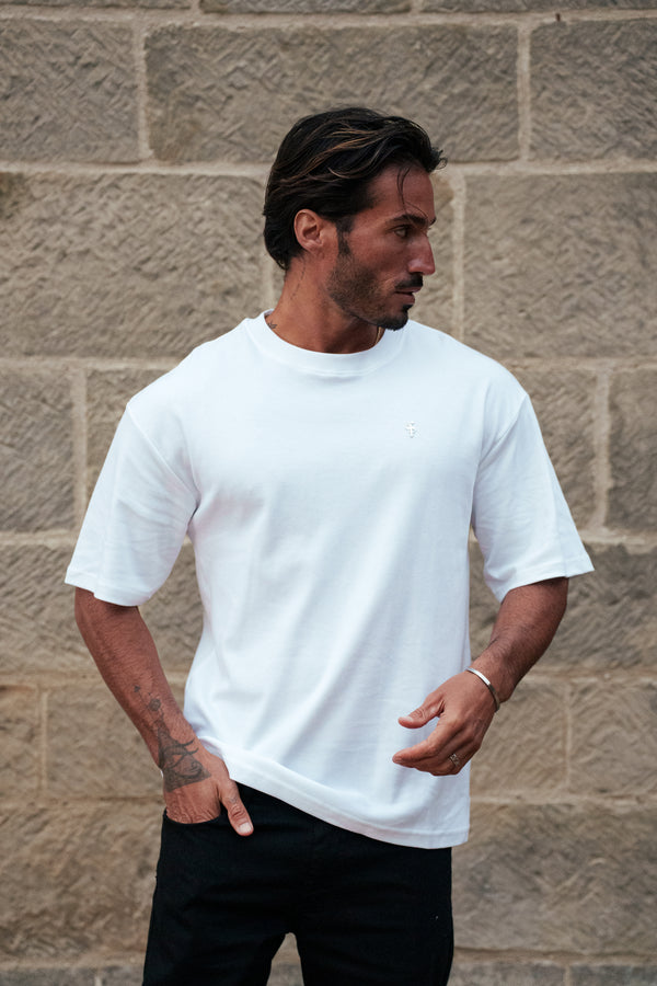 Father Sons Classic White / Silver Oversized Crew T Shirt - FSH1423