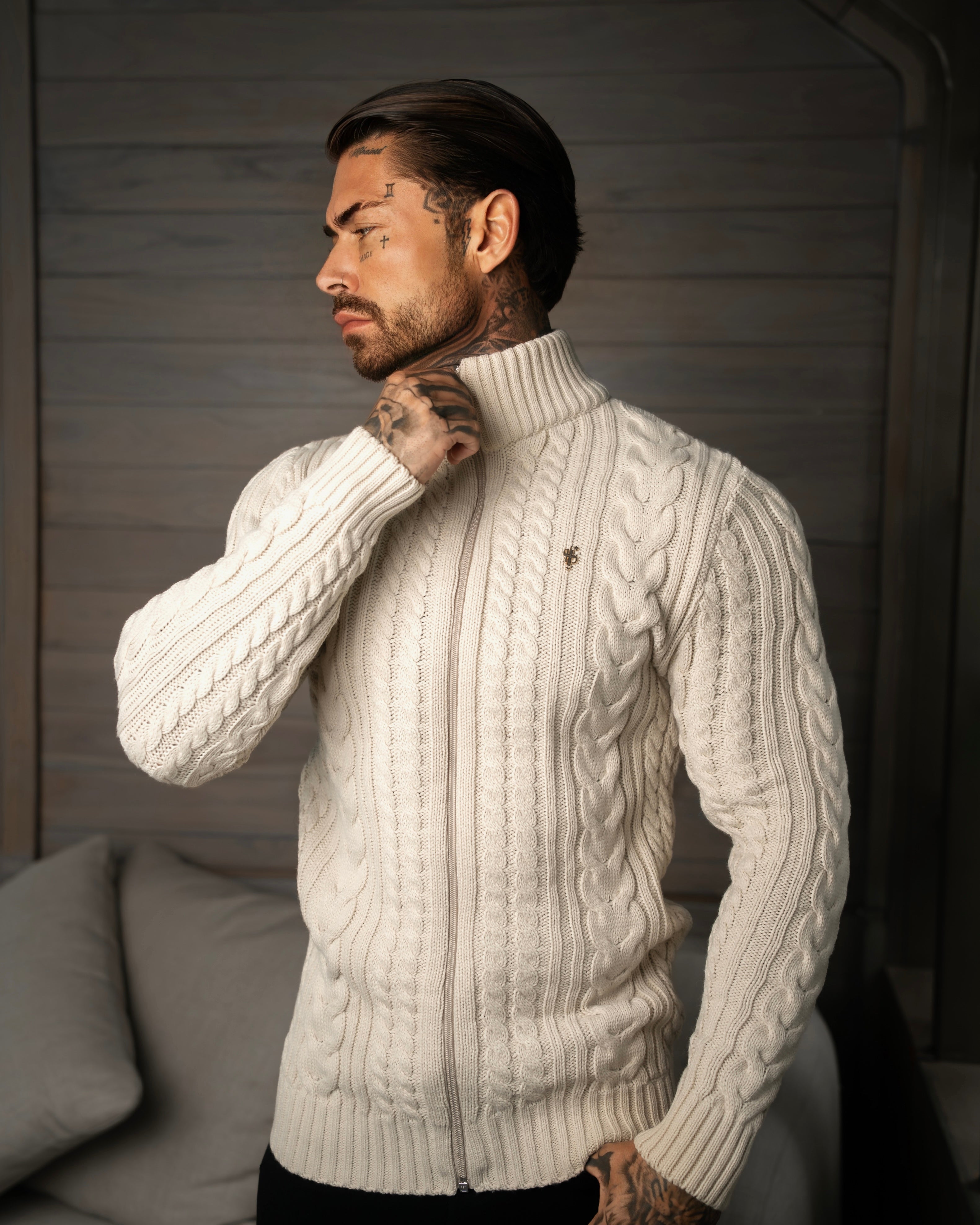 Chunky Zipped Cardigan Beige -  FSJ150