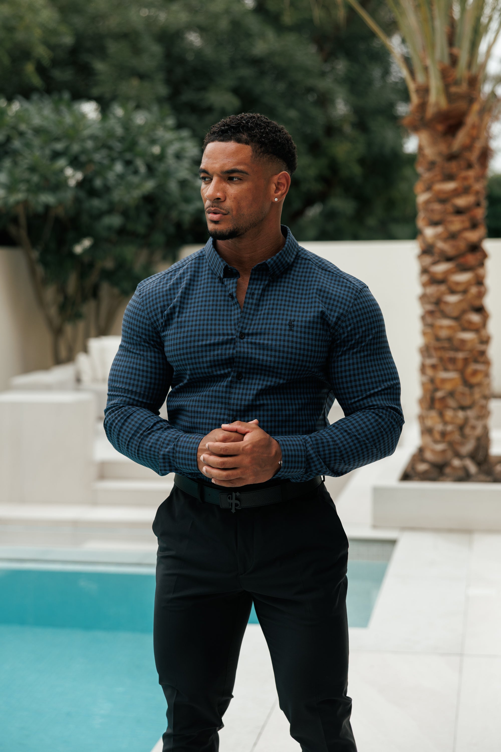 Super Slim Ultra Stretch Blue & Black Check - FS474