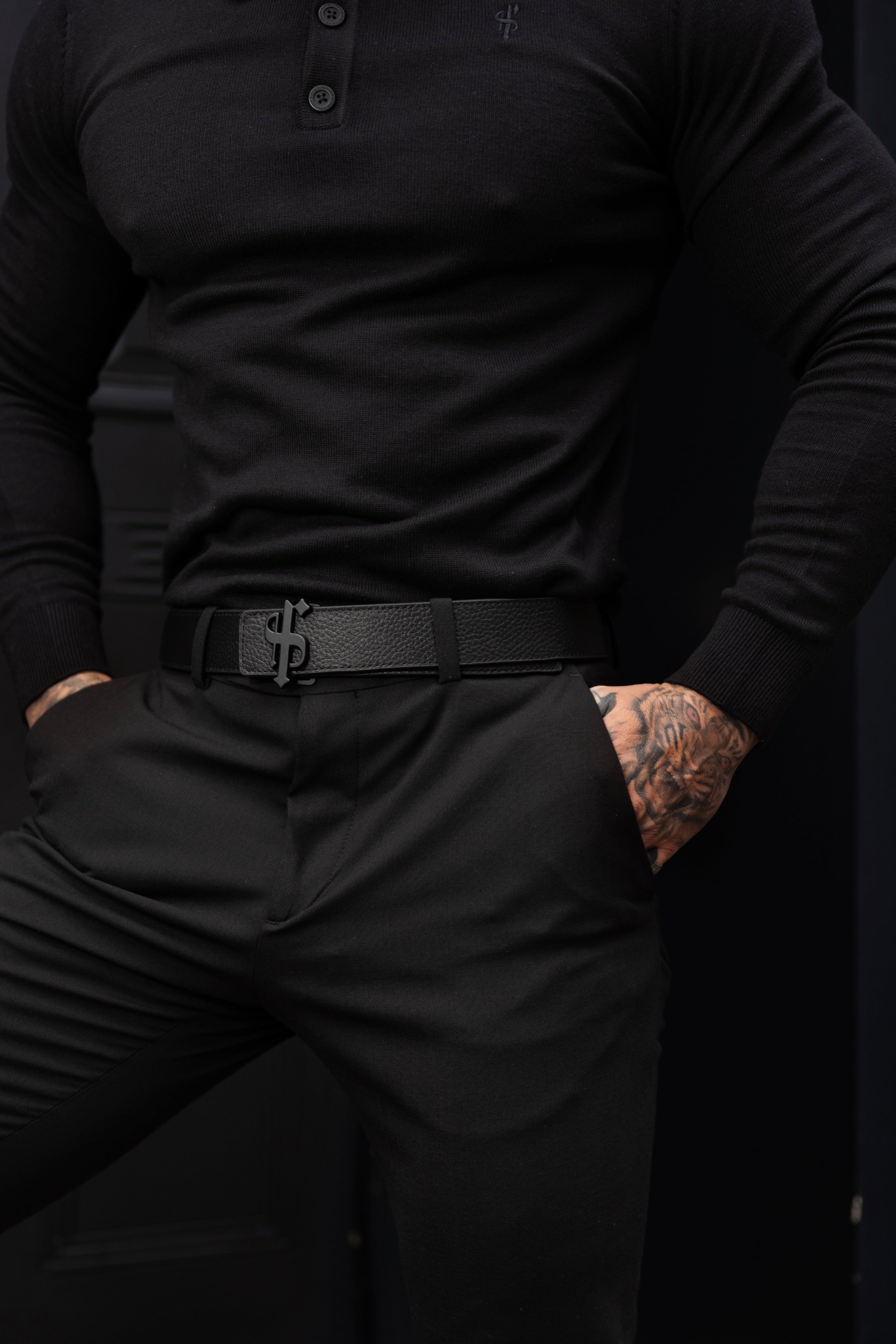 Black / Tan Leather Reversible Belt with Matt Black FS Buckle - FSBELT003