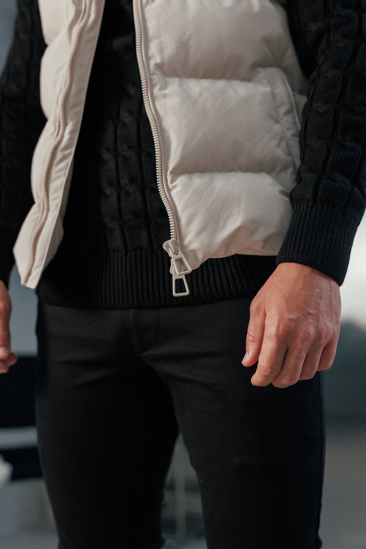 Light Beige Padded Hooded Gilet - FSN243