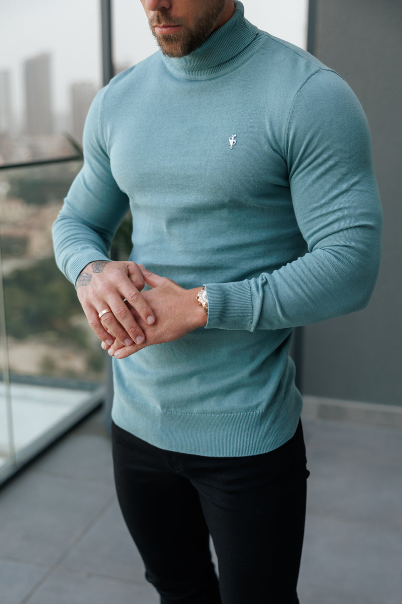 FS Teal Roll Neck Knitted Jumper With FS Branding -  FSN205
