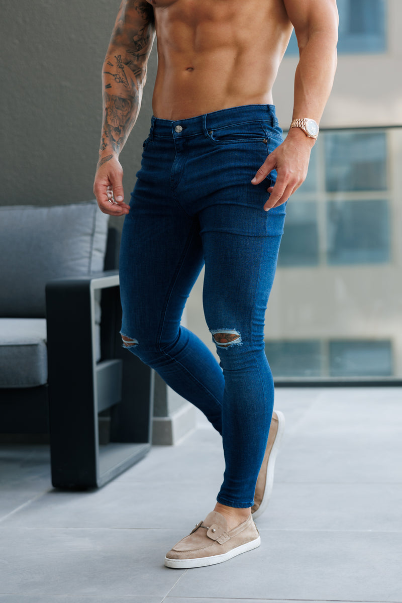Father Sons Ultra Stretch Mid Blue Slim Jeans with Knee Rips - FSJEAN011
