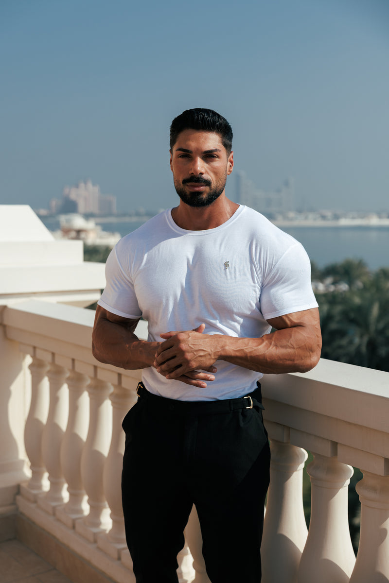 Father Sons Classic White Bamboo Crew with Gold Metal Emblem Decal FSH1381