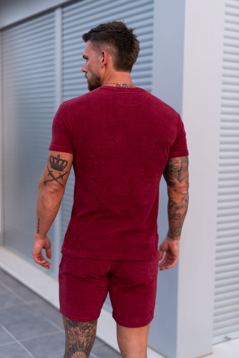 Father Sons Burgundy / Gold Towelling Crew T Shirt - FSH1349