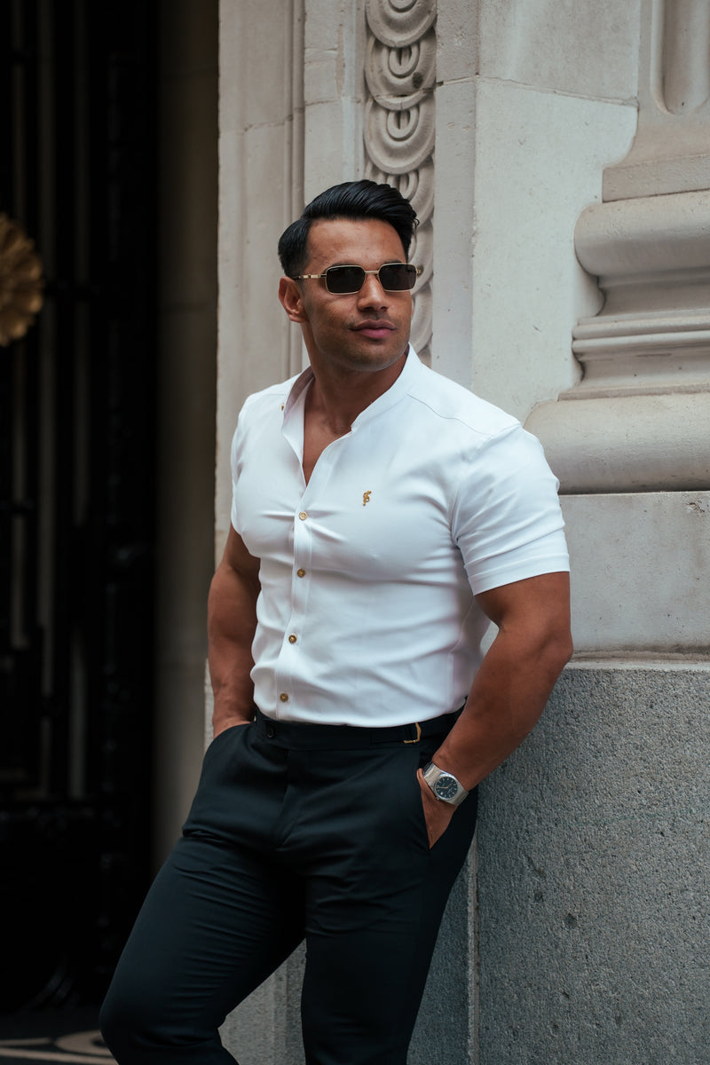 FS Super Slim SS White + Gold Scuba with Grandad Collar - FS1194