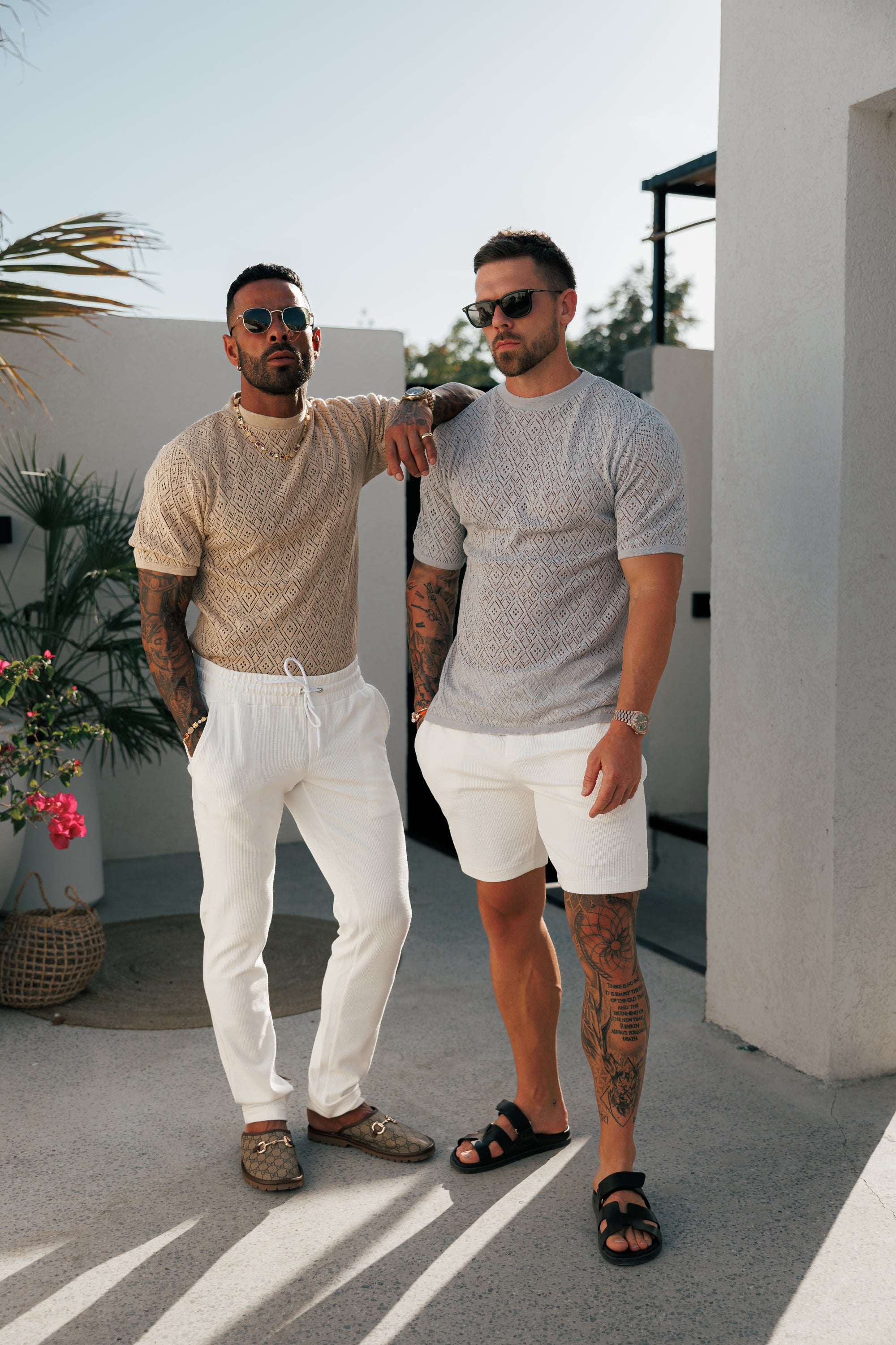 Crochet Crew T-Shirt Honesty Beige Short Sleeve - FSJ087