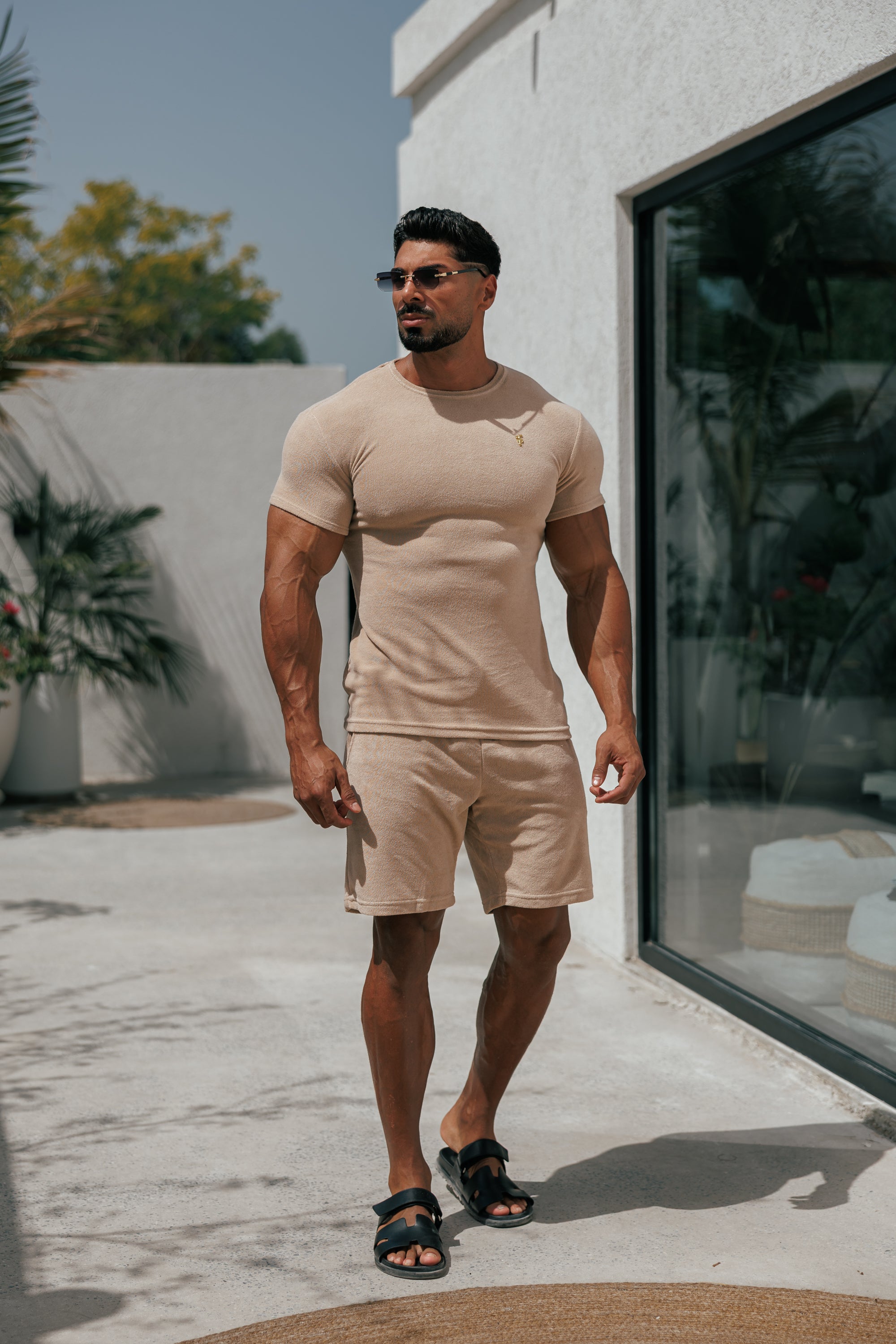 Beige Towelling Crew T Shirt - FSTC662