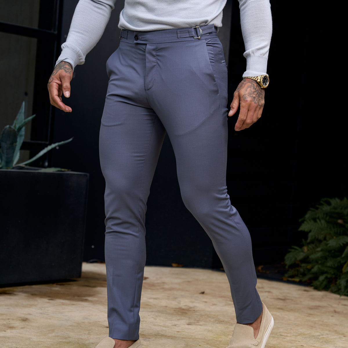 Father Sons Slim Formal Grey Stretch Pants with Side Adjusters - FST02 Father Sons Slim Formal Grey Stretch Pants with Side Adjusters - FST02