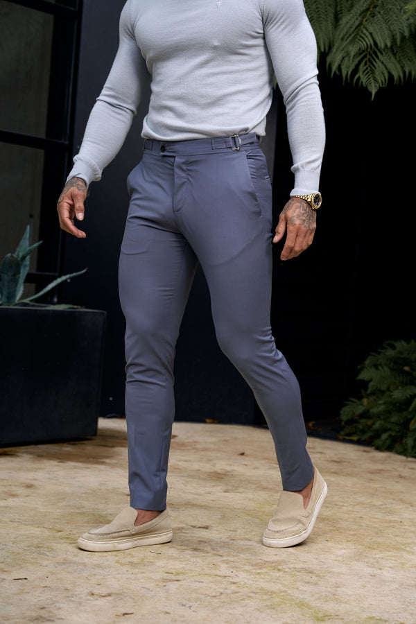 Father Sons Slim Formal Grey Stretch Pants with Side Adjusters - FST024 