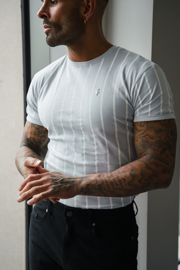 Father Sons Printed Light Grey / White Stripe Fitted T Shirt - FSH1172