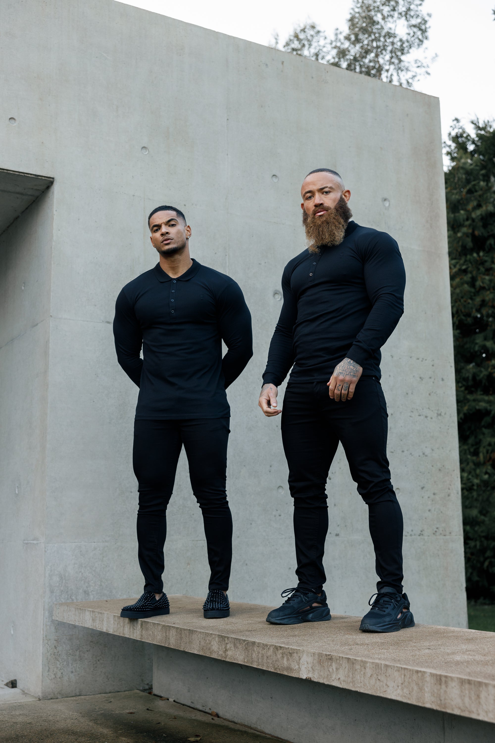 Classic Black Tonal  Polo Long Sleeve Shirt - FSH857