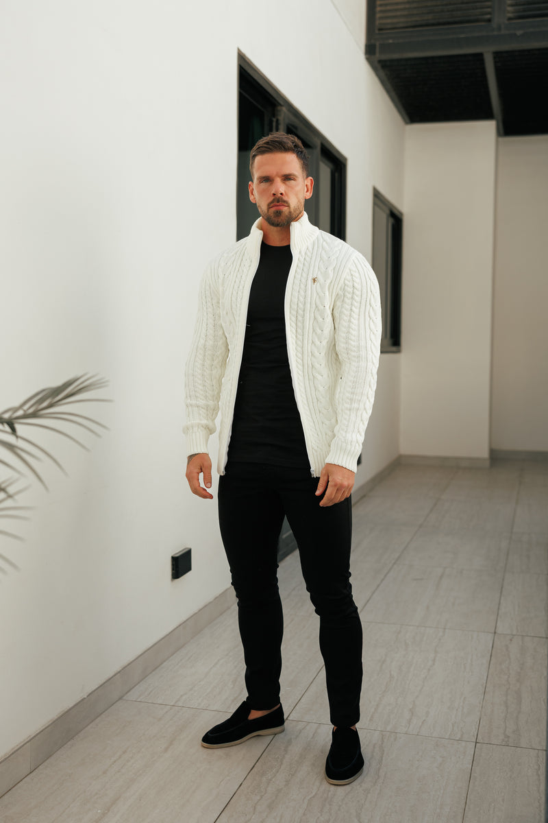 Father Sons Funnel Neck Full Zip Cardigan Cream -  FSJ143 (PRE ORDER 21ST DECEMBER)