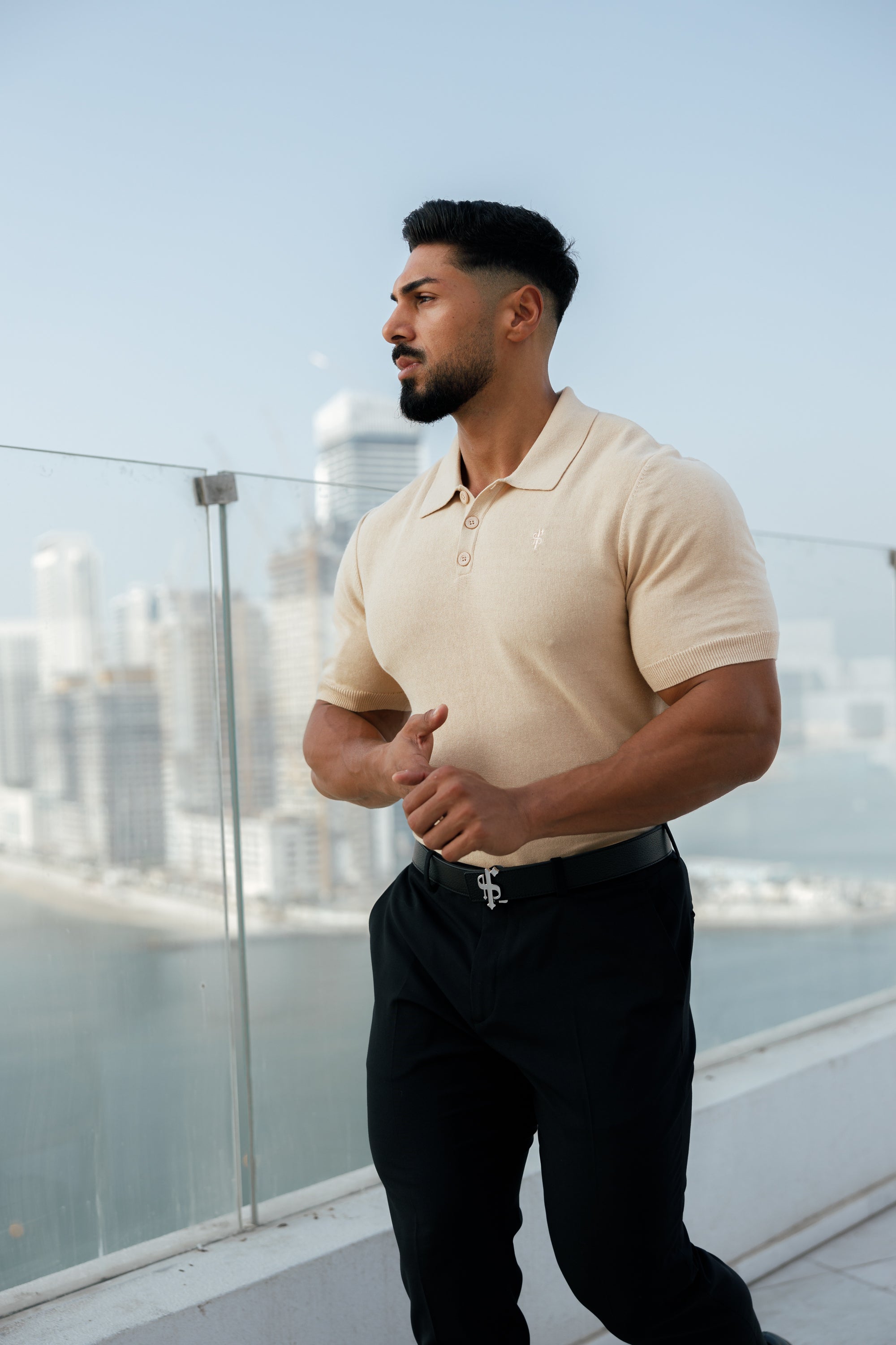 Classic Plain Beige Knitted Polo Short Sleeve - FSN111