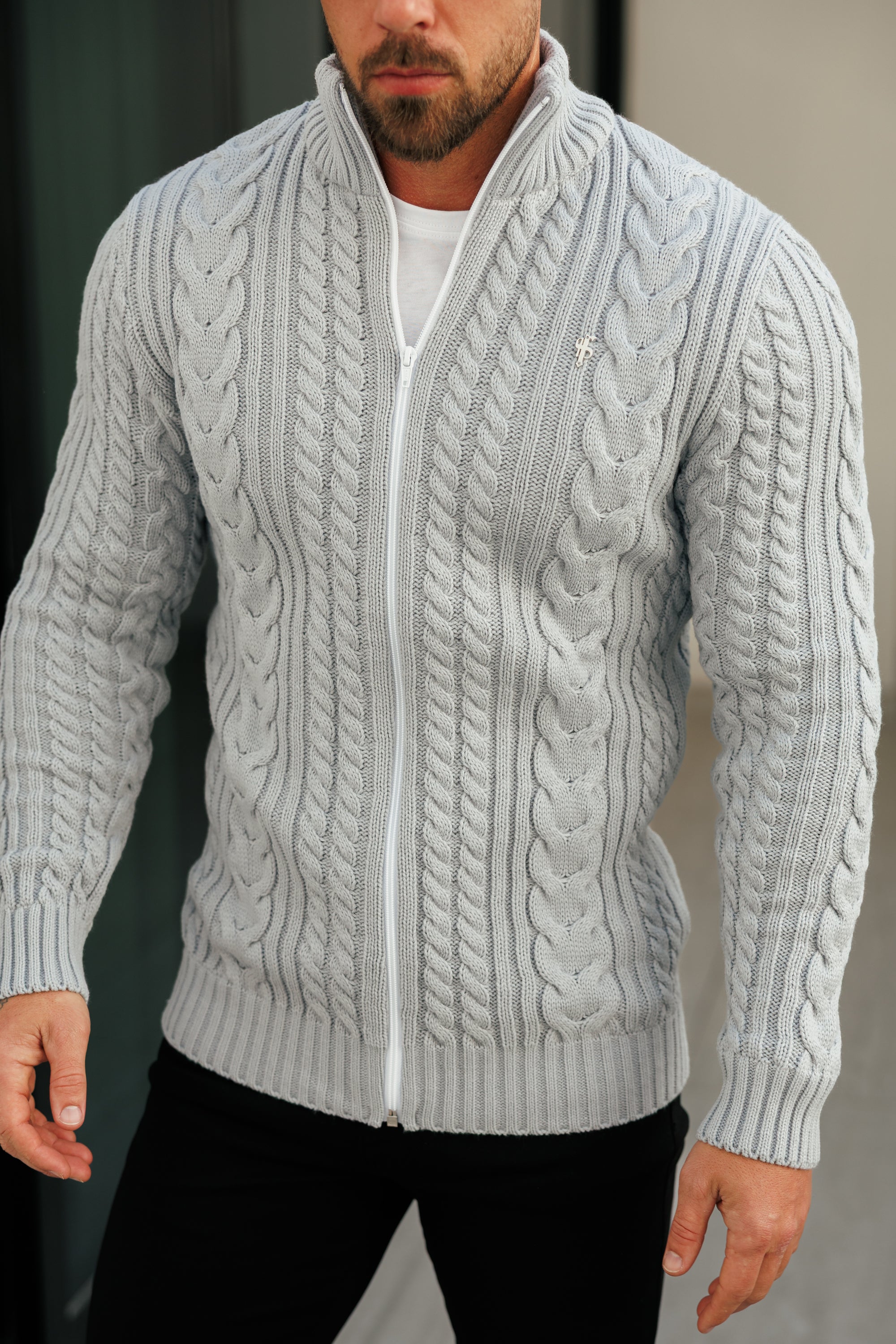 Chunky Zipped Cardigan Cop Grey -  FSJ149