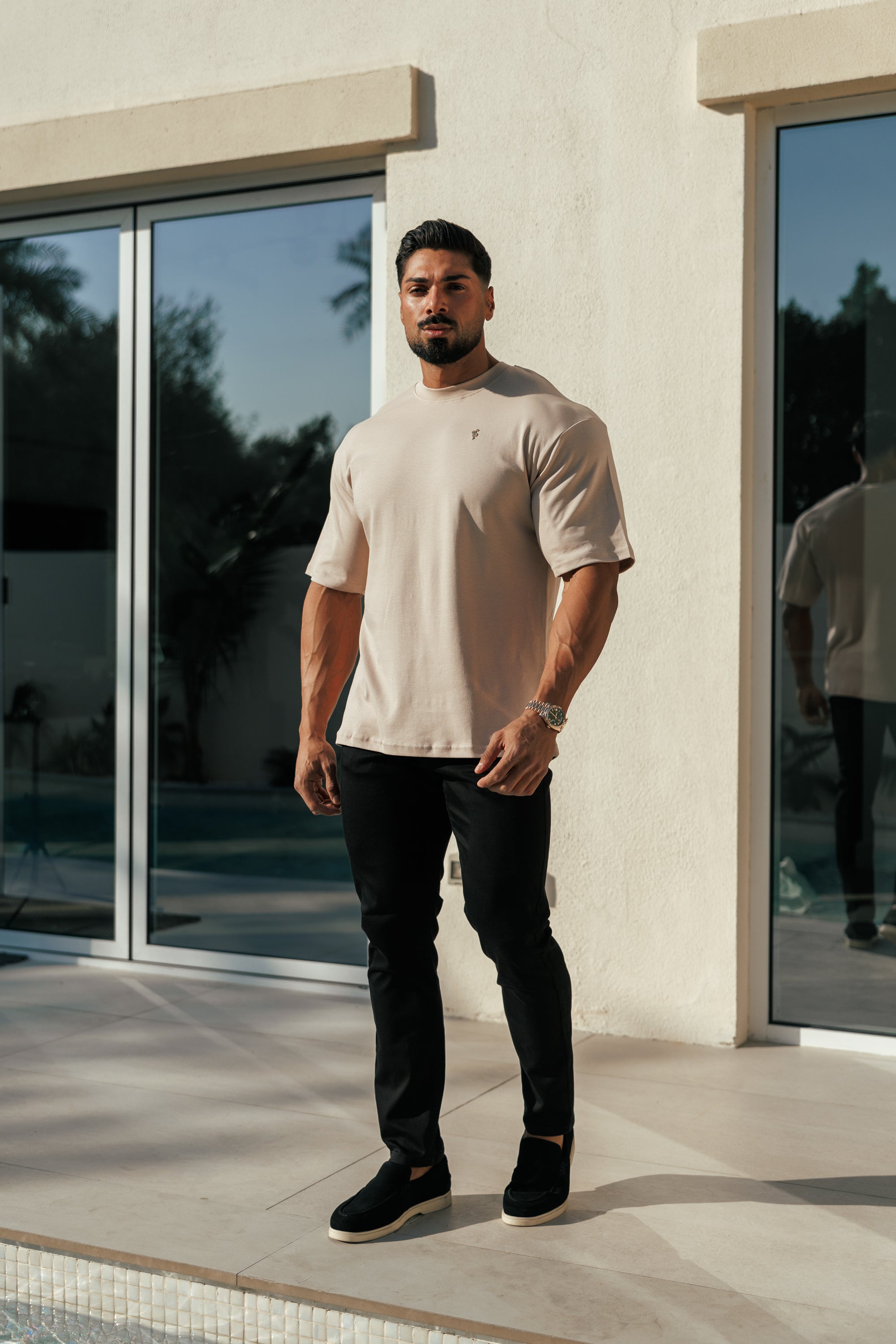 Beige / Gold Oversized Crew T Shirt - FSH1420