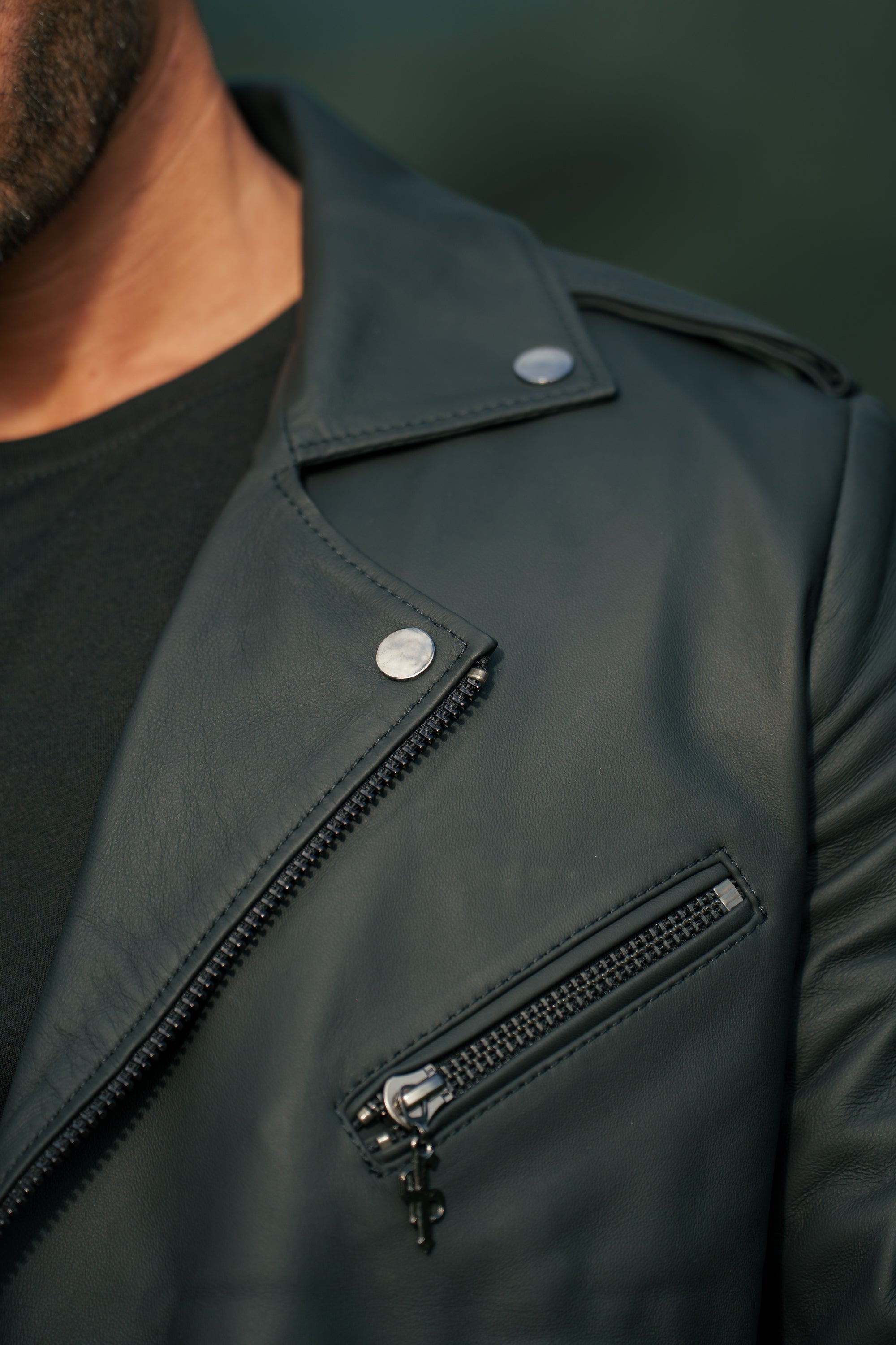 Black Leather Jacket with Belt Detail - FSH313