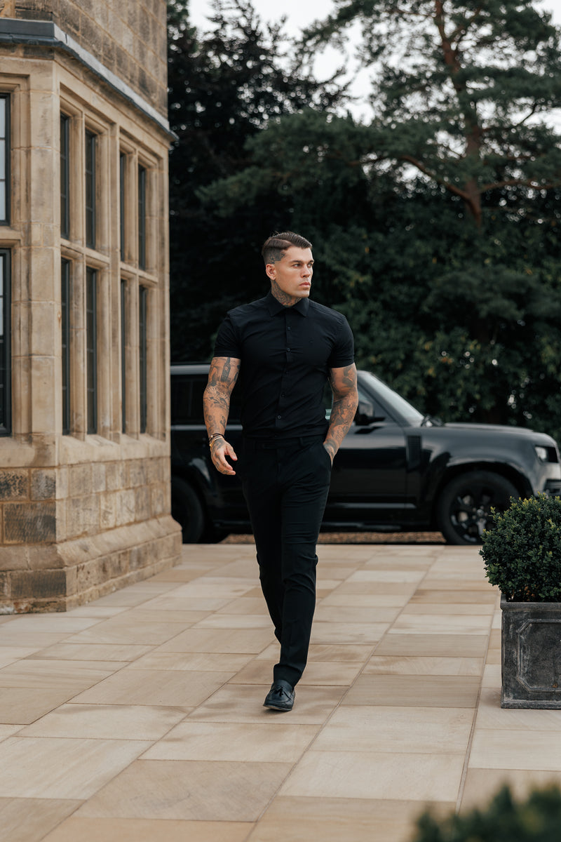 Father Sons Muscle Fit Advanced Stretch Black Short Sleeve with Cutaway Collar  - FS1159