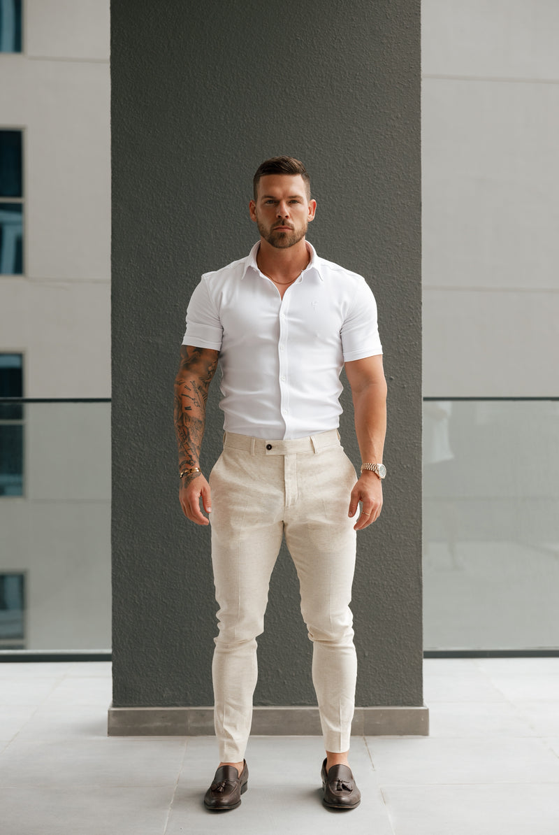 Father Sons Super Slim Scuba White Short Sleeve Stretch with Cutaway Collar - FS1143