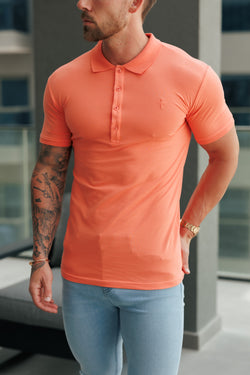 Father Sons Classic Salmon Polo Shirt with Tonal Button and Embroidery - FSH1271