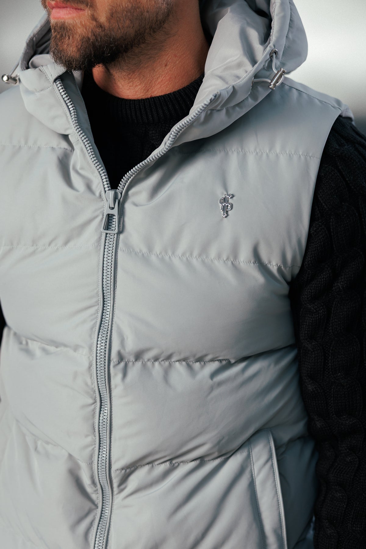 Mid Grey Padded Hooded Gilet - FSN244