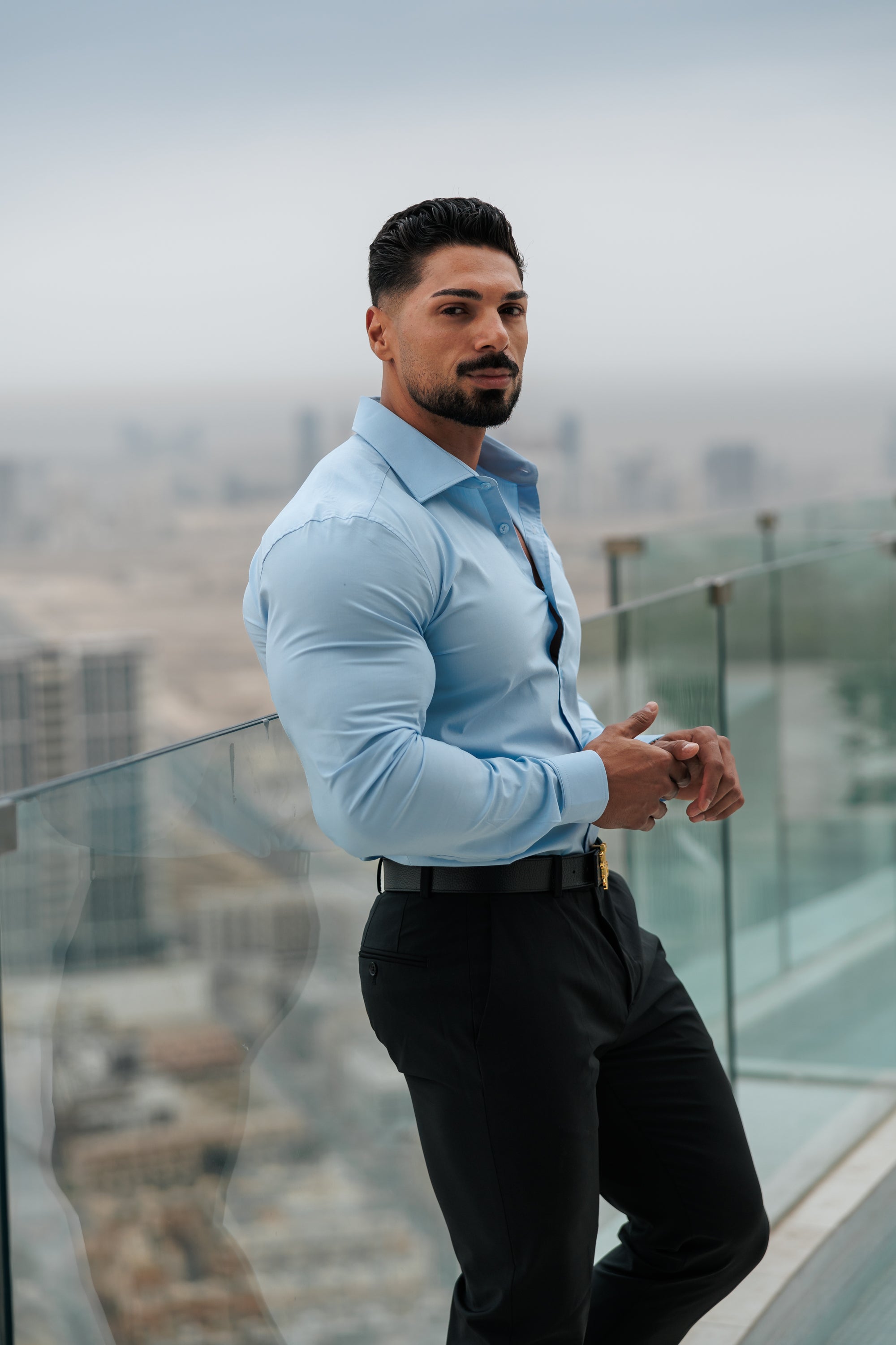 Muscle Fit Advanced Stretch Powder Blue with Cutaway Collar  - FS1167