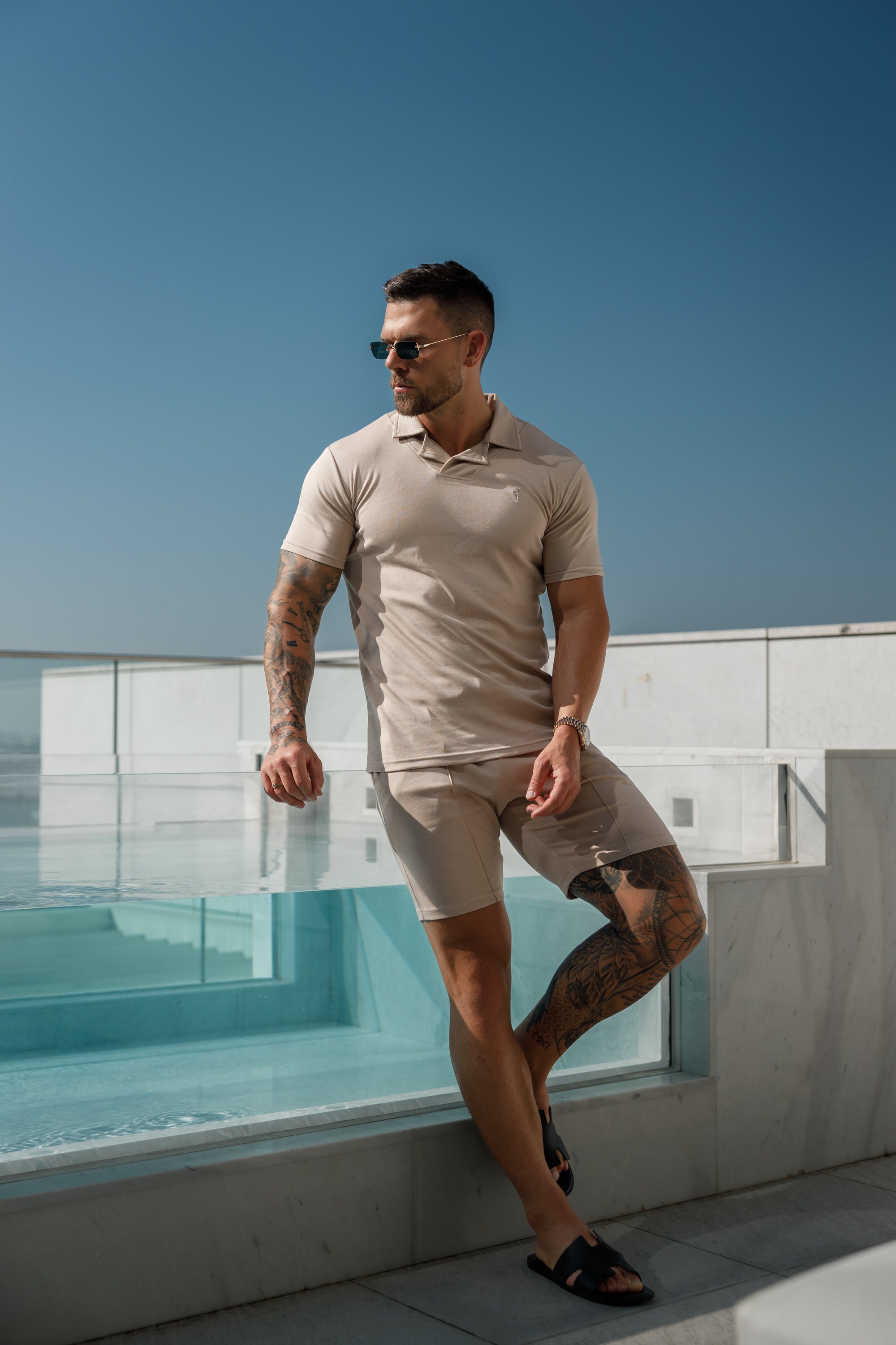 Classic Beige Polo Shirt With Revere Collar - FSH1061