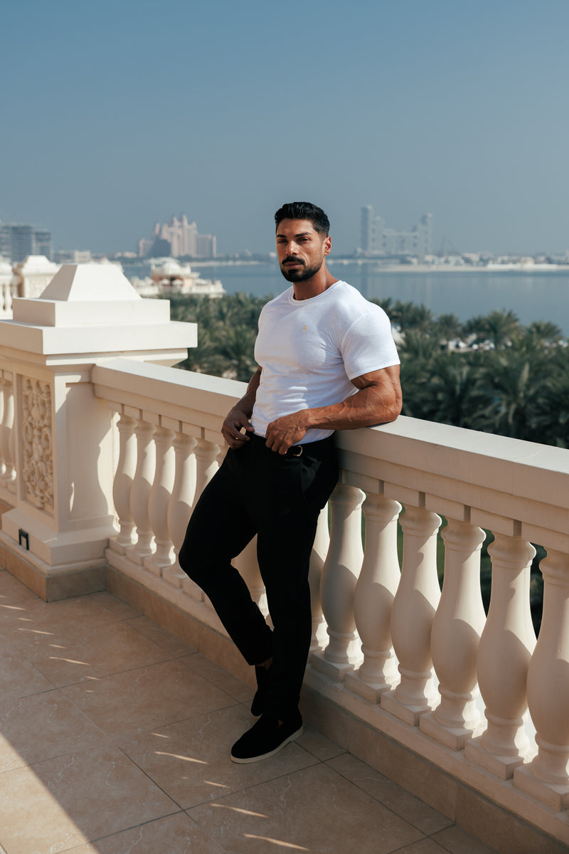 Father Sons Classic White Bamboo Crew with Gold Metal Emblem Decal FSH1381