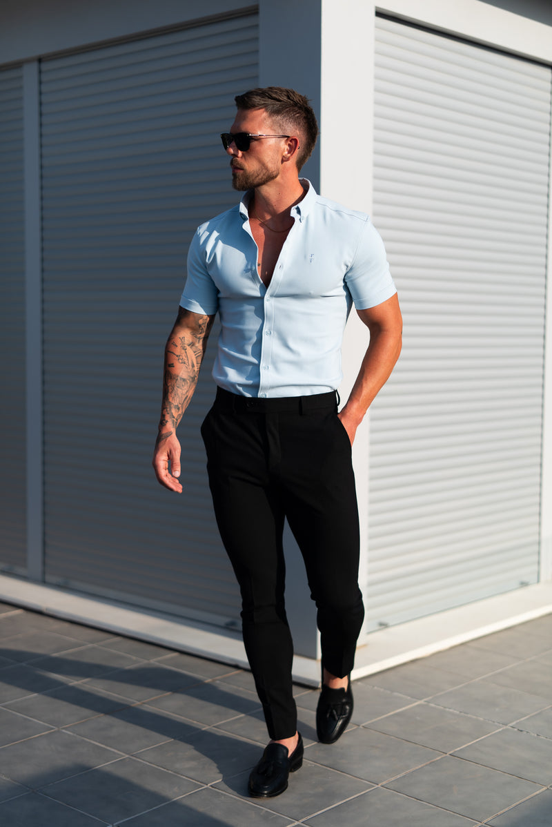 FS Super Slim SS Powder Blue Scuba with Button Down Collar - FS1121
