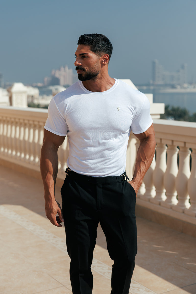 Father Sons Classic White Bamboo Crew with Gold Metal Emblem Decal FSH1381