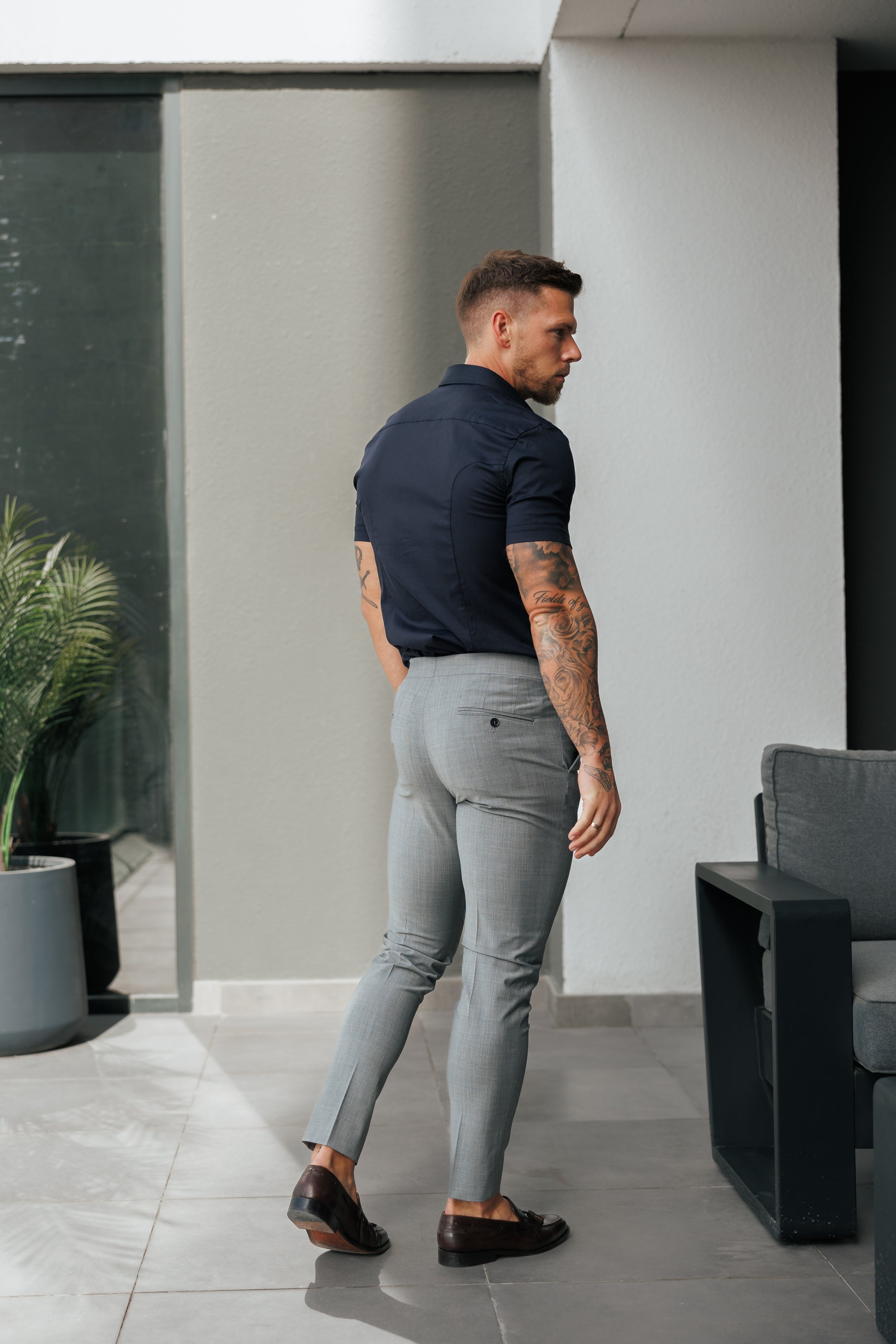 Super Slim Stretch Navy Side Panel Shirt SS - FS1139