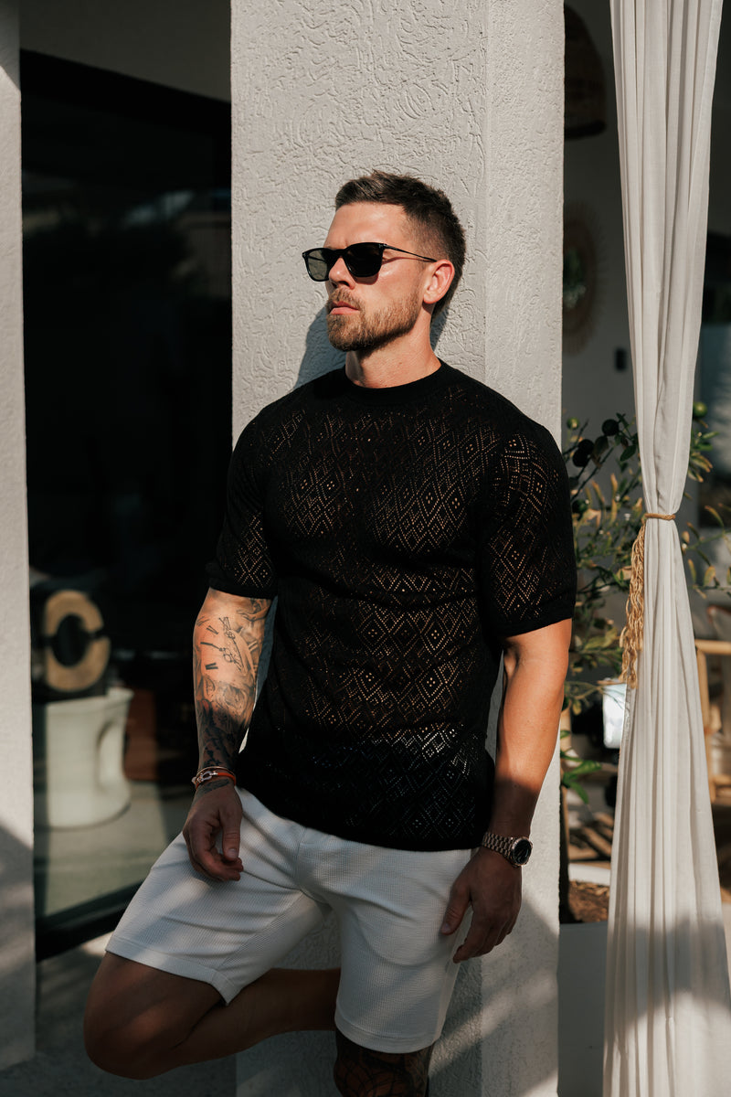 Father Sons Crochet Crew T-Shirt Black Short Sleeve - FSJ085
