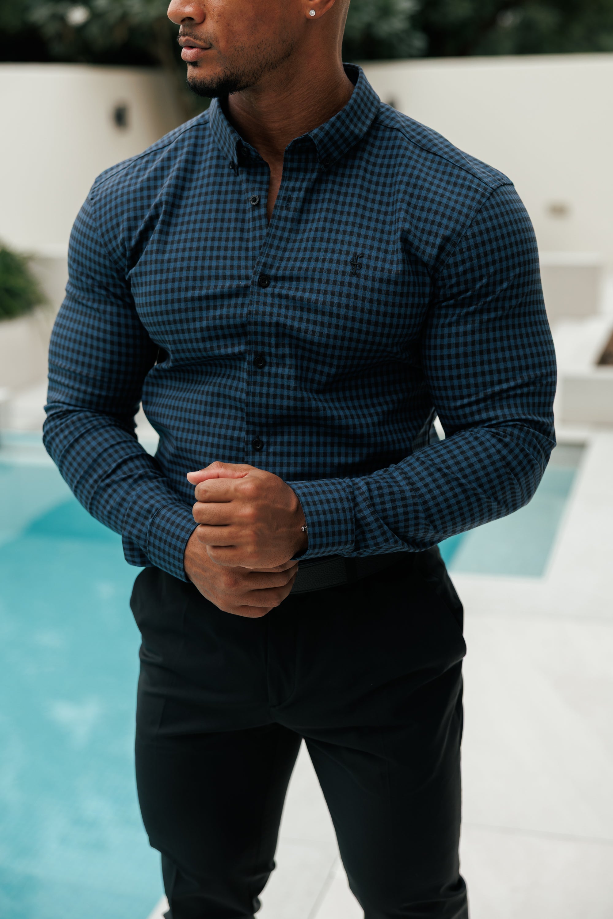 Super Slim Ultra Stretch Blue & Black Check - FS474