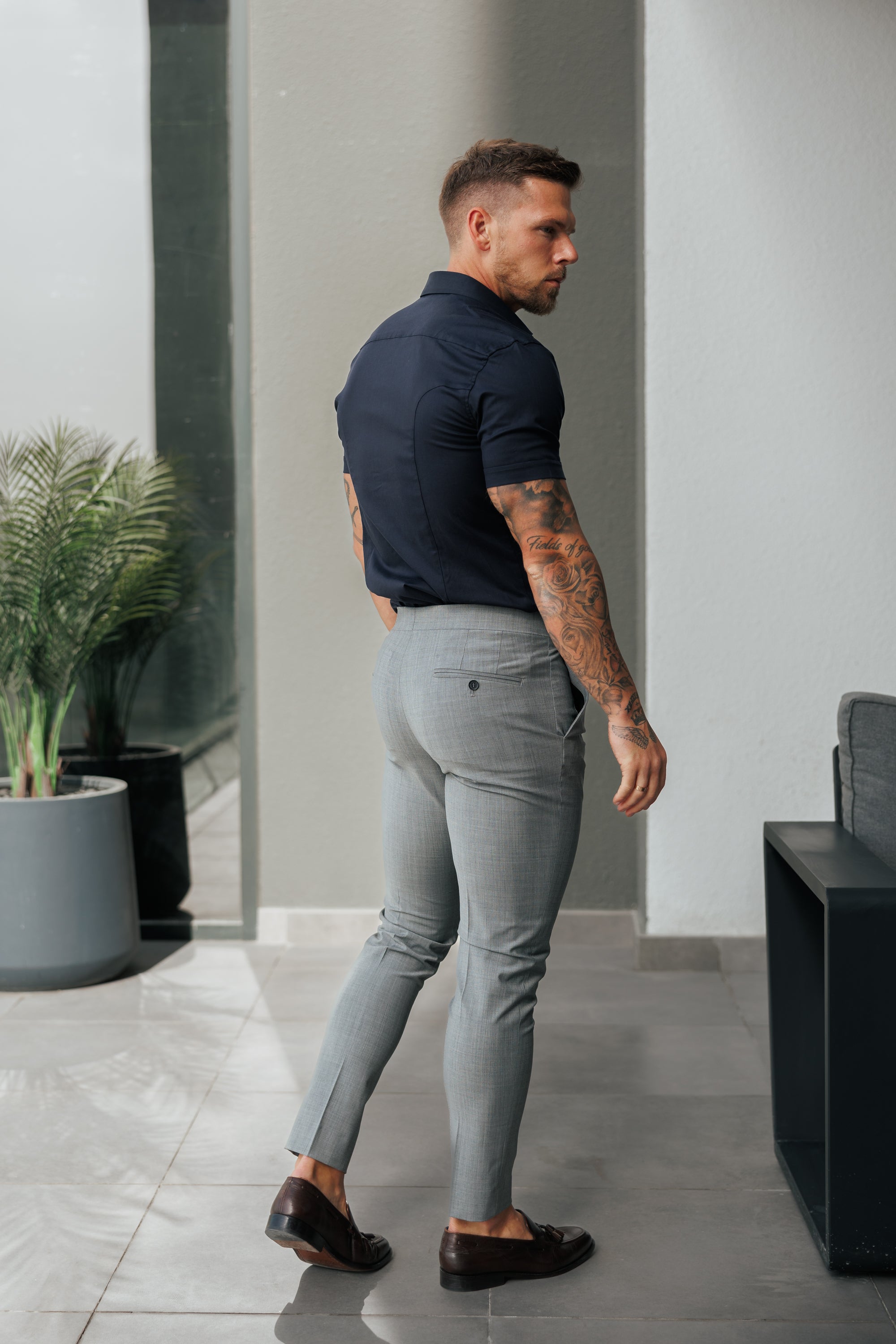 Super Slim Stretch Navy Side Panel Shirt SS - FS1139