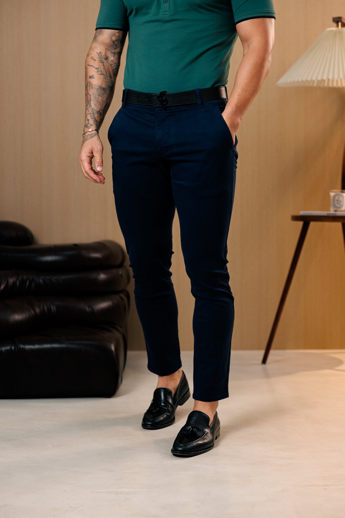 Navy Chino Trousers With Belt Loops - FSH1664 (PRE ORDER 10TH SEPTEMBER)