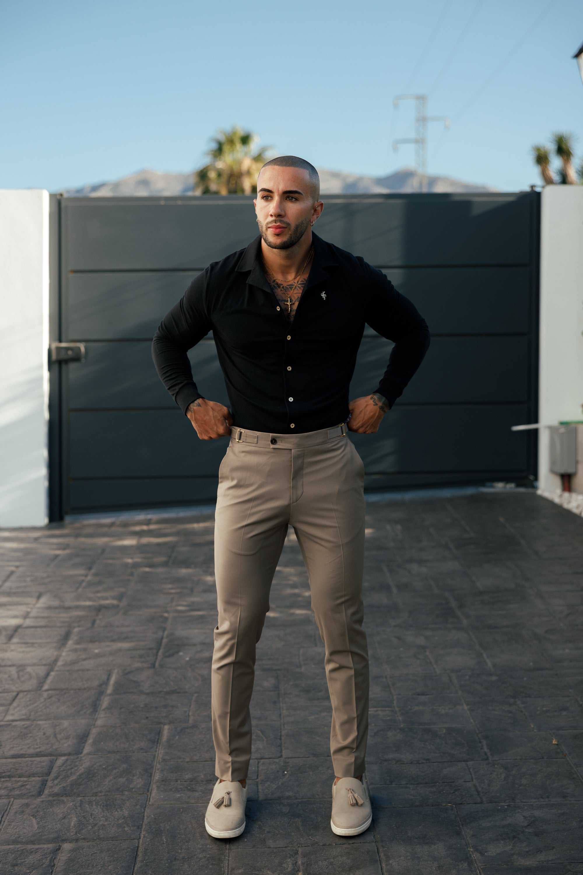 Father Sons Slim Formal Tabaco Stretch Pants with Side Adjusters - FST023 