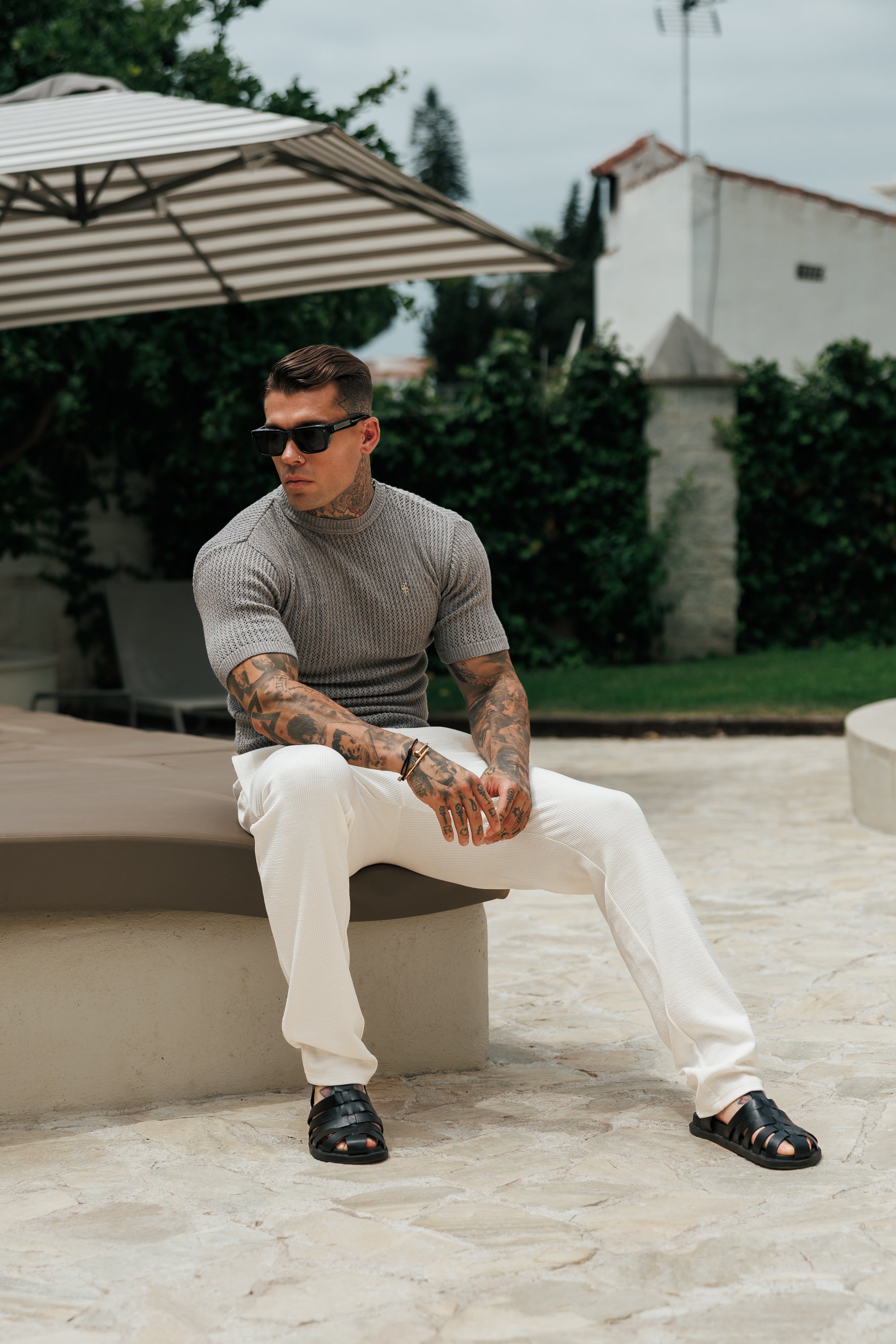 Light Grey Crochet Viscose Plain Knitted Short Sleeve T-Shirt - FSJ190 (PRE ORDER 12TH AUGUST)